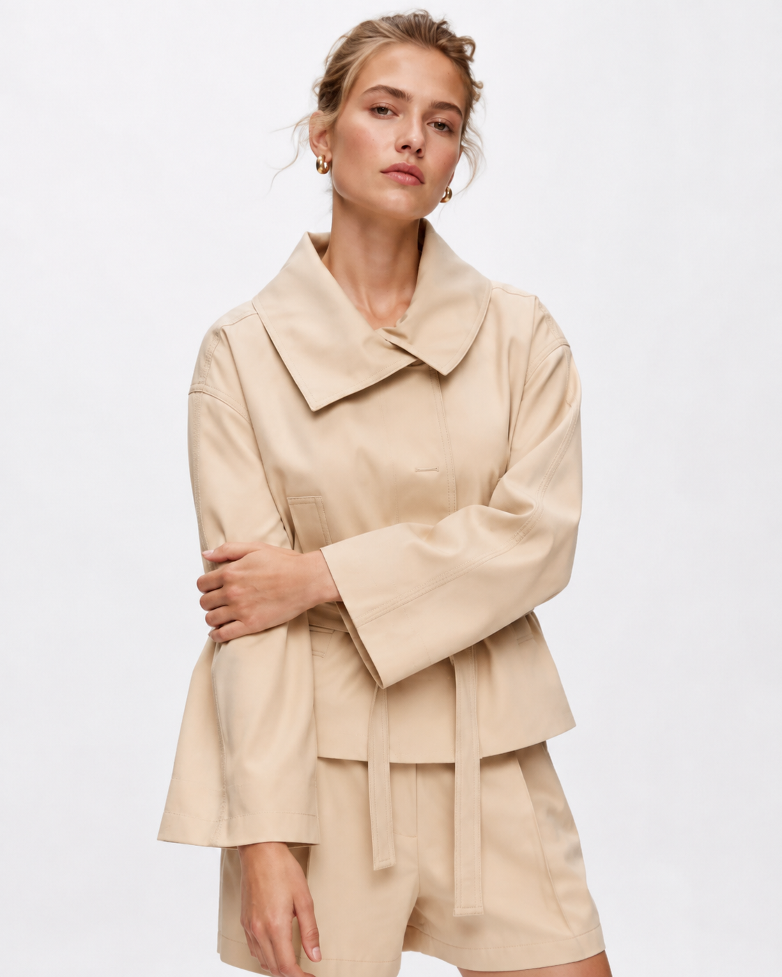 Belted Trench Jacket & Shorts Set