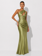 One-Shoulder Ruched Cut-Out Maxi Dress