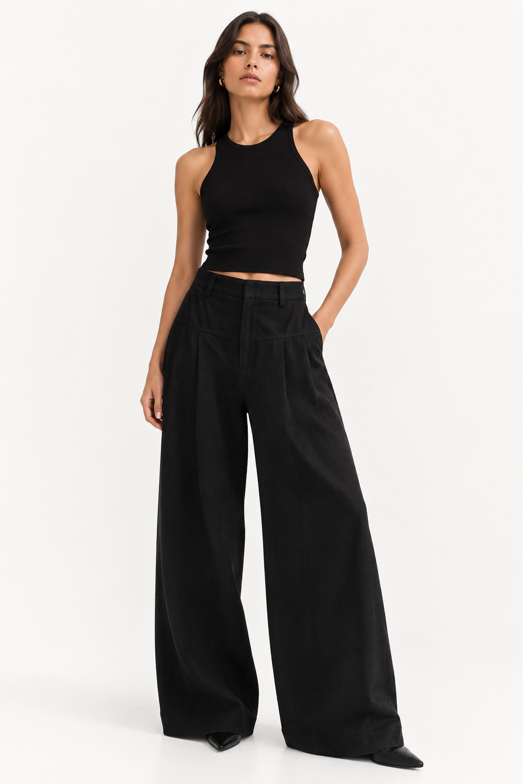 High-Waist Wide-Leg Tailored Trousers
