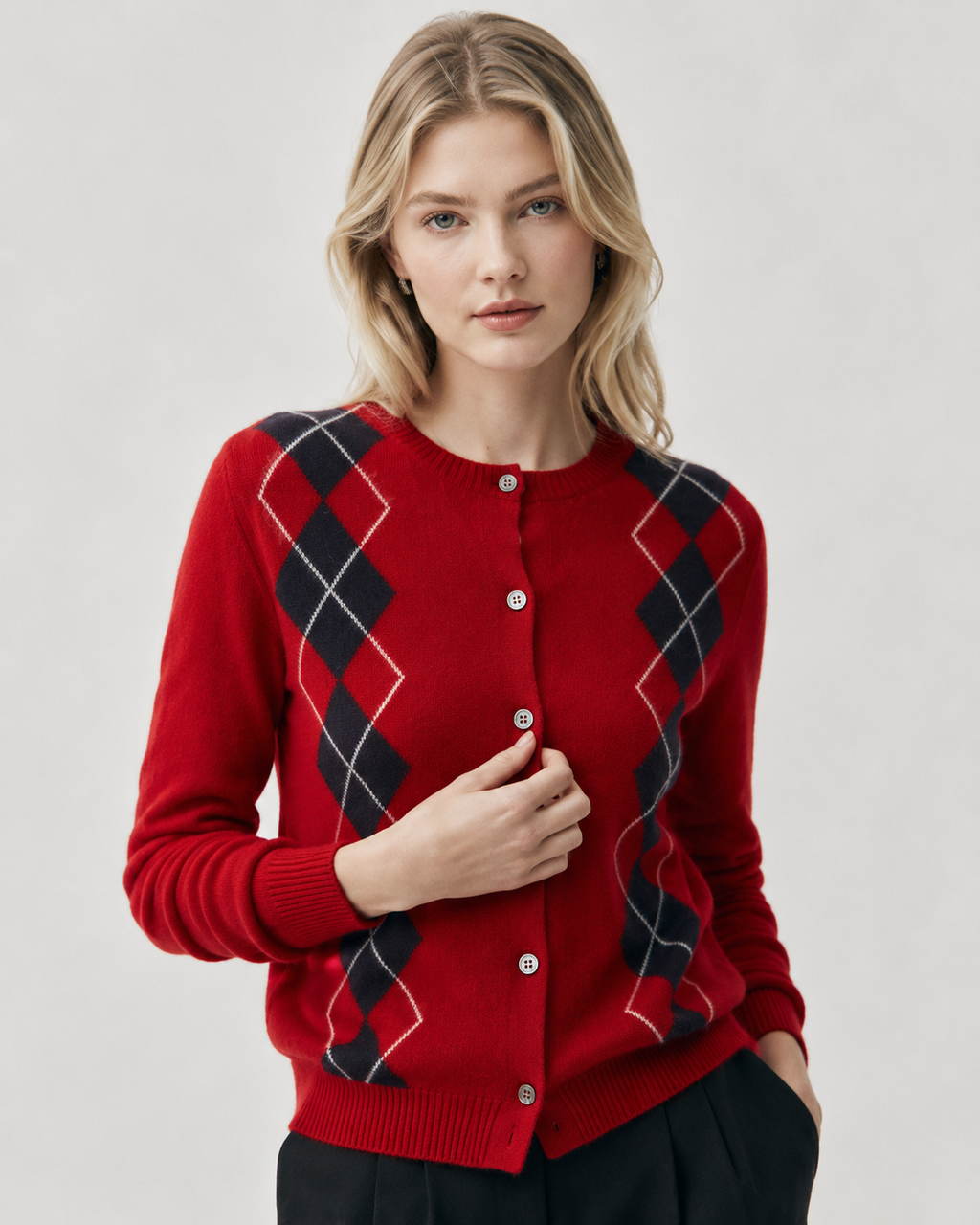 Argyle Crew-Neck Cardigan