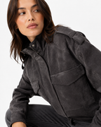 Suede-Effect Oversized Bomber Jacket