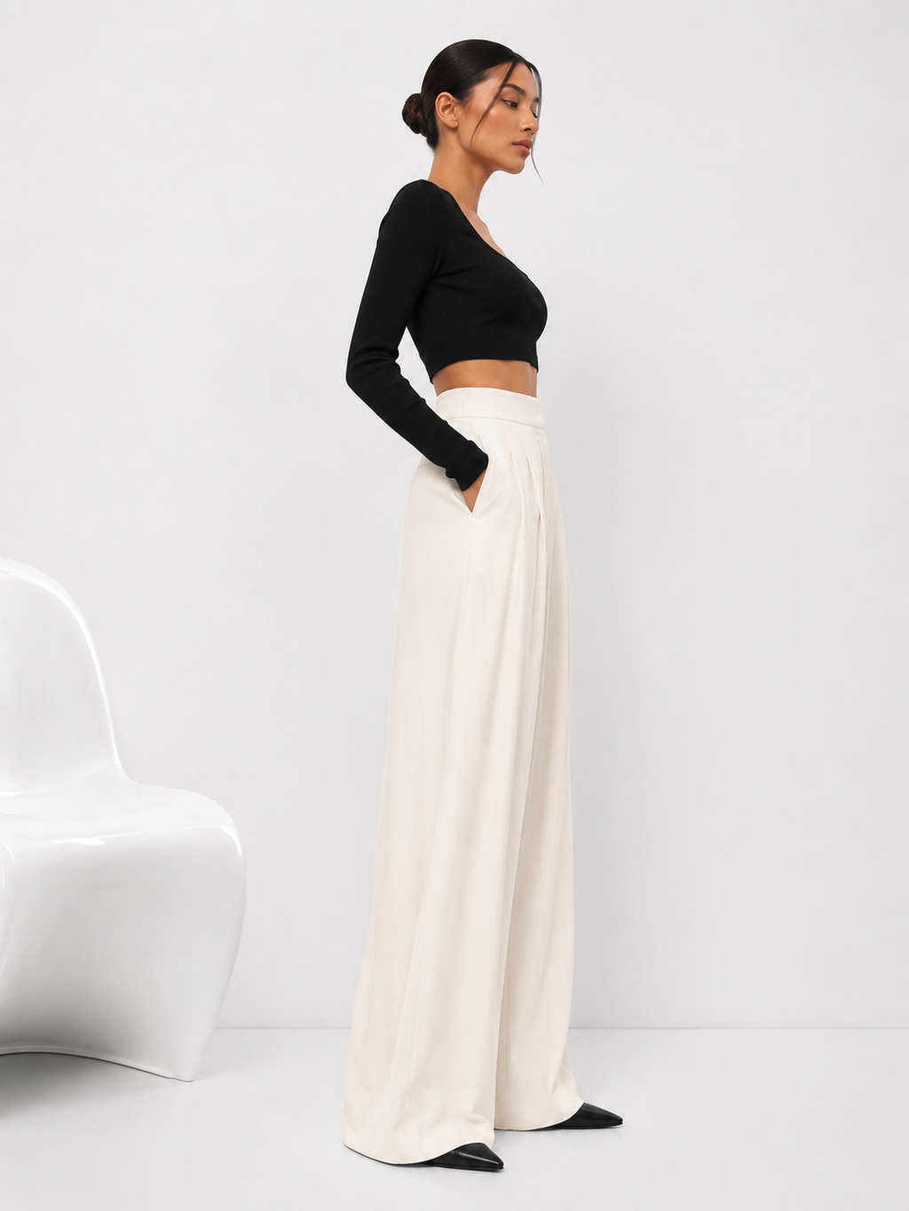 Relaxed High-Waist Wide-Leg Trousers