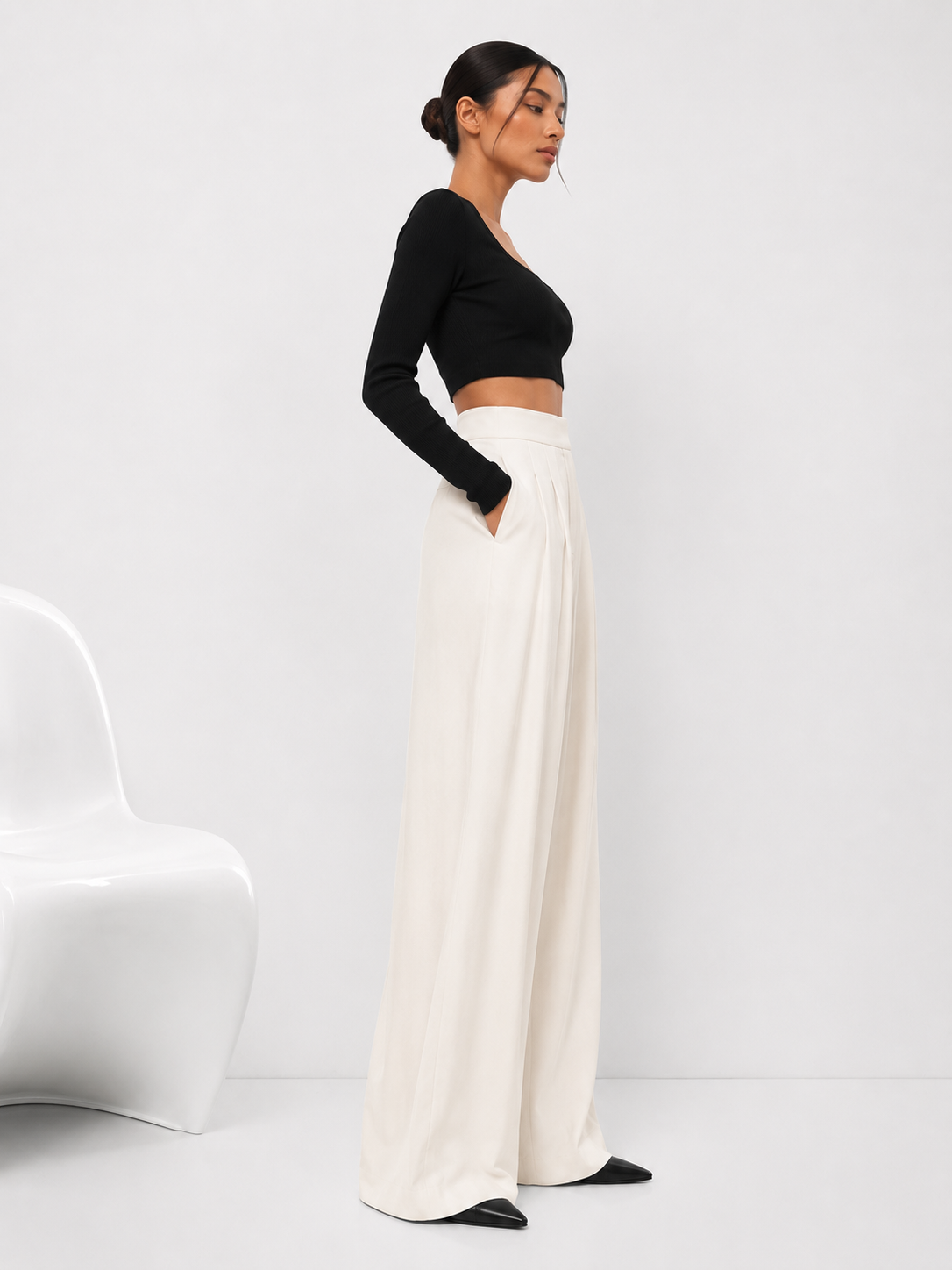 Relaxed High-Waist Wide-Leg Trousers