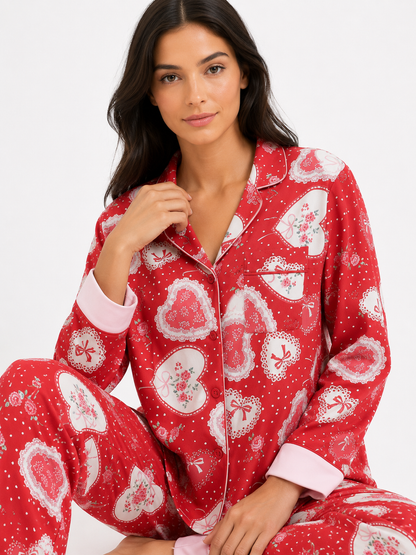 Classic Long Pyjama Set with Fine Piping