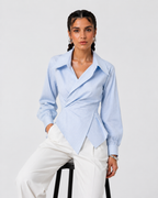 Asymmetric Poplin Wrap Shirt
