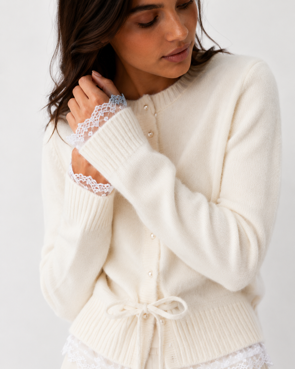 Tie-Front Contrast Cardigan