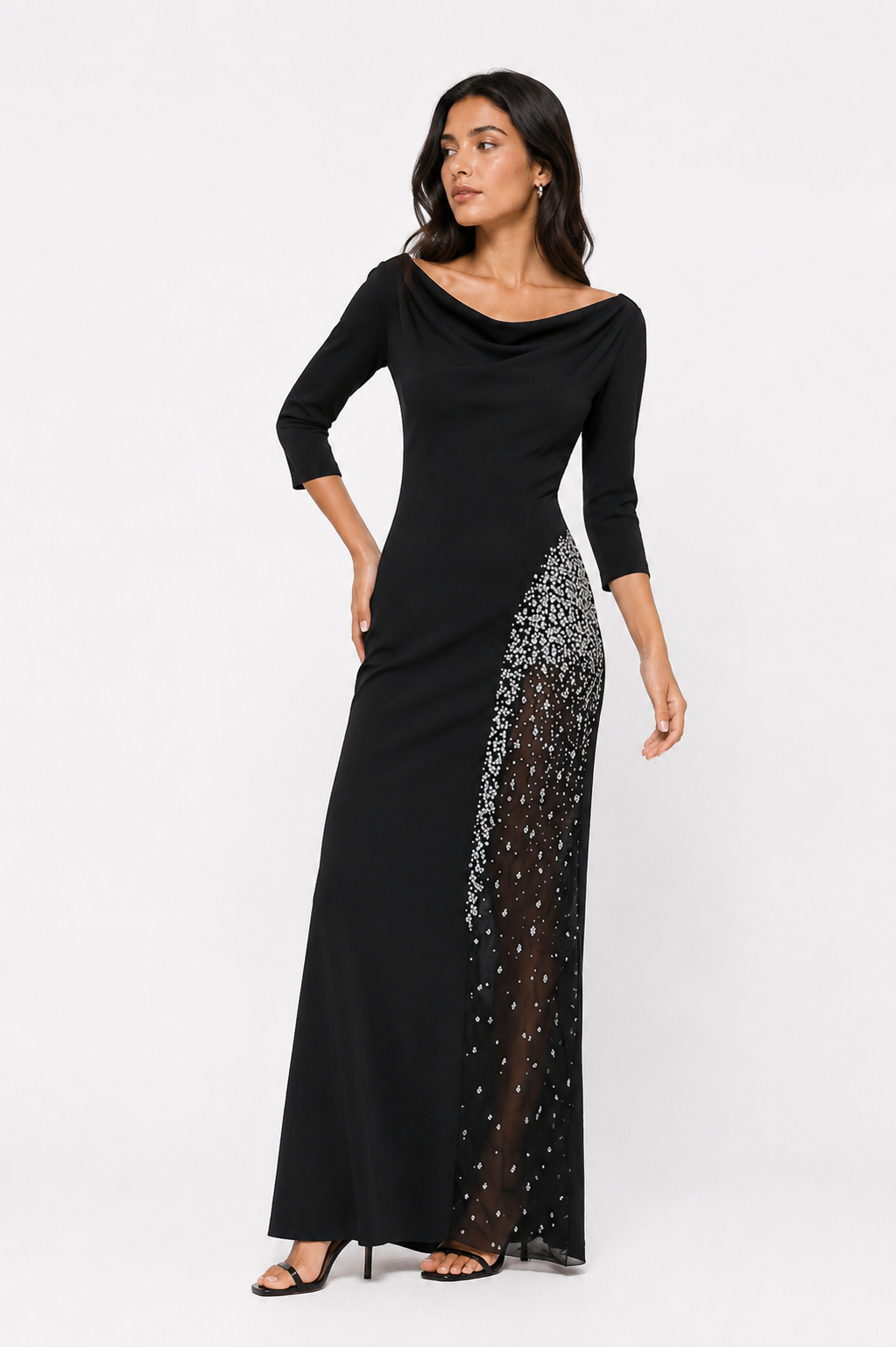 Off-Shoulder Embellished-Slit Evening Gown