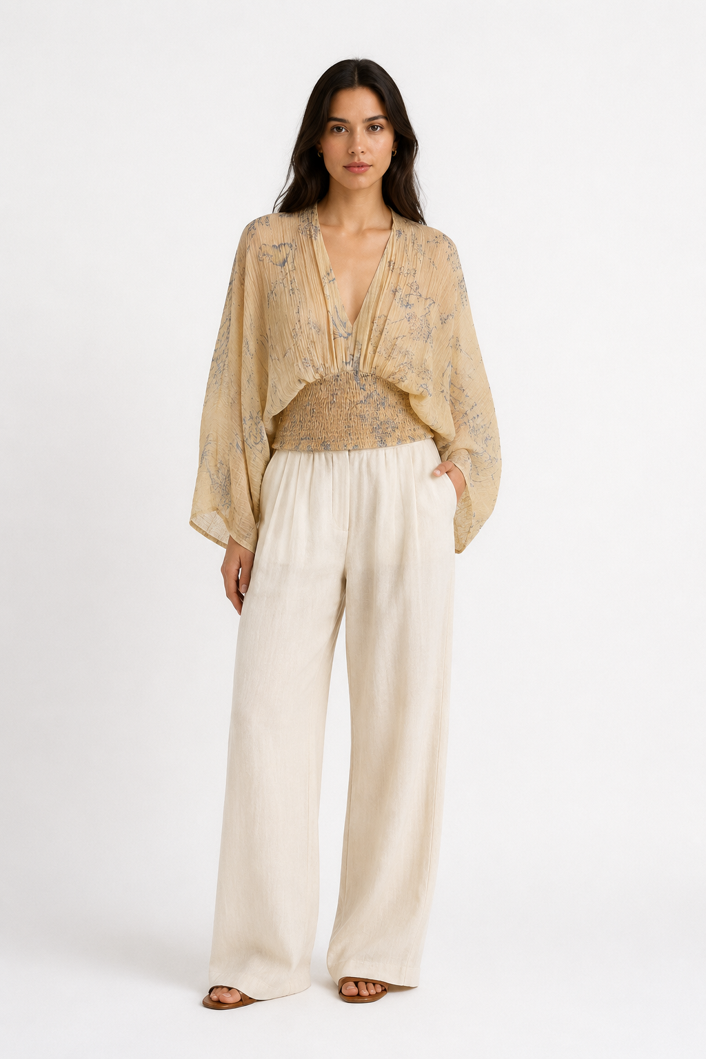 Oversized Batwing V-Neck Blouse