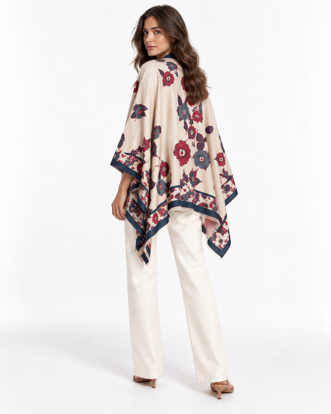 Floral-Print Draped Shawl