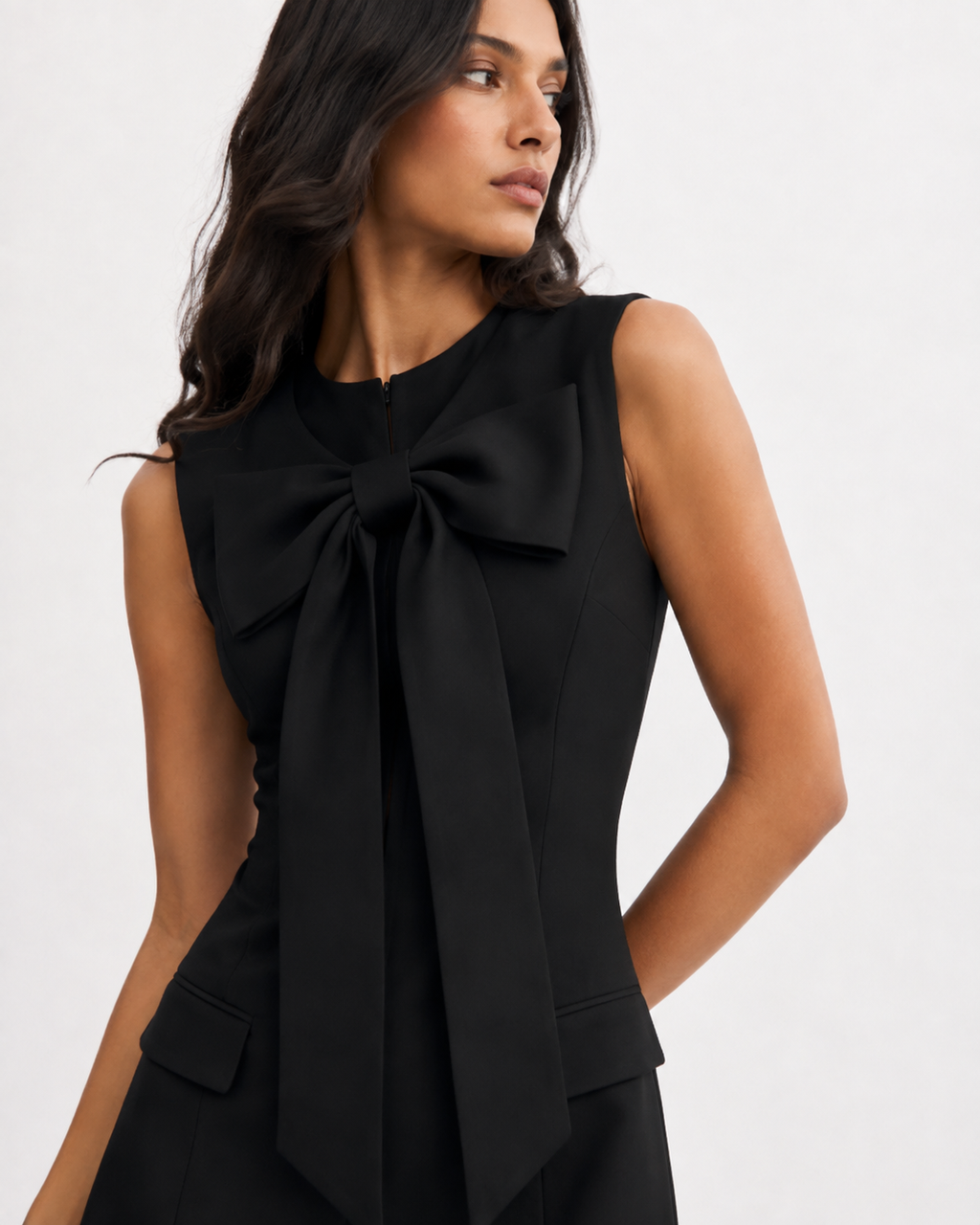 Bow-Detail Minimalist Mini Dress