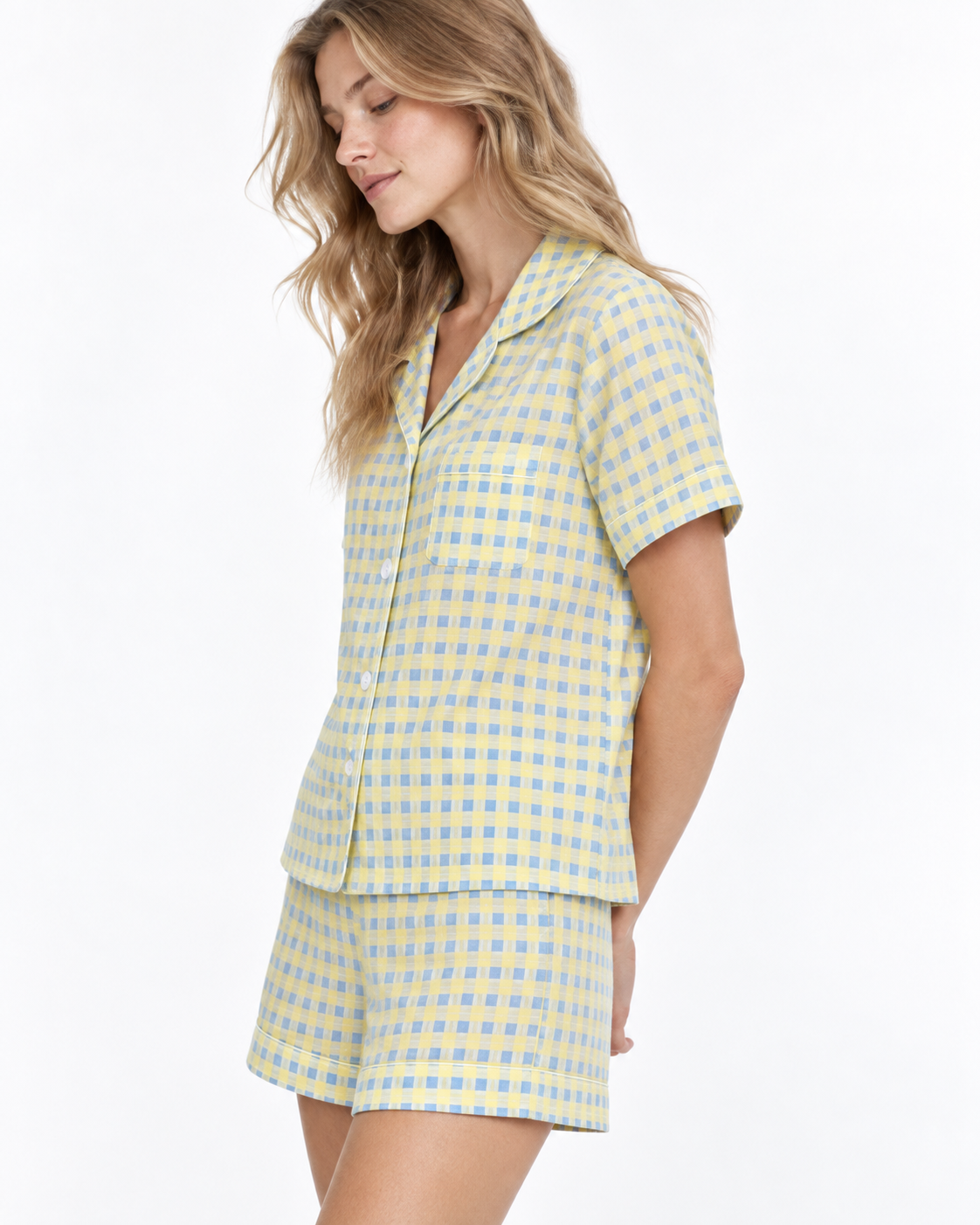 Check-Pattern Short Pyjama Set with Statement Collar