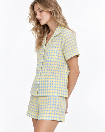 Check-Pattern Short Pyjama Set with Statement Collar