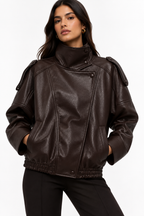 Oversized Leather-Effect Bomber Jacket