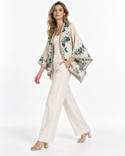 Floral-Print Draped Shawl