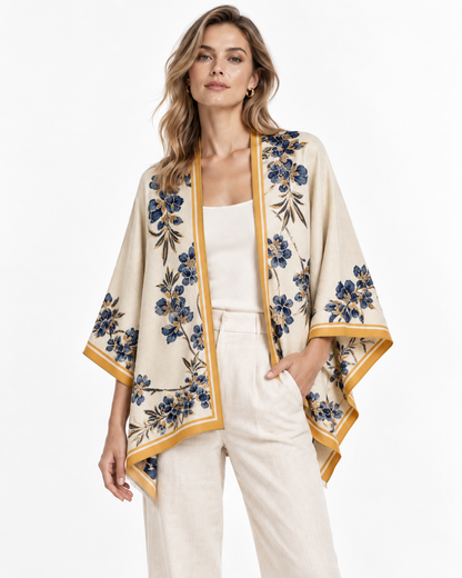 Floral-Print Draped Shawl