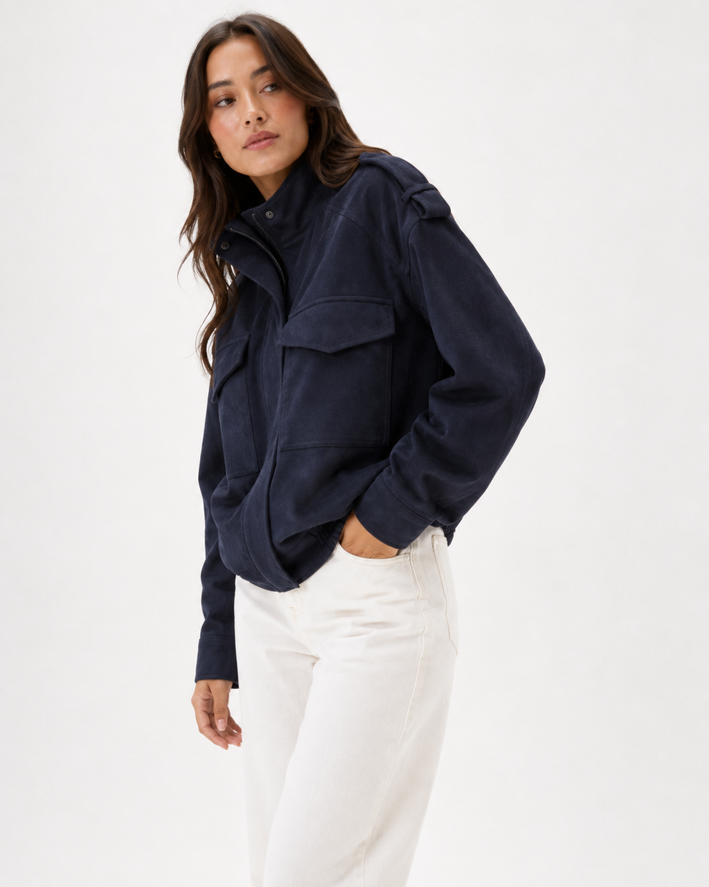 Suede-Effect Oversized Bomber Jacket