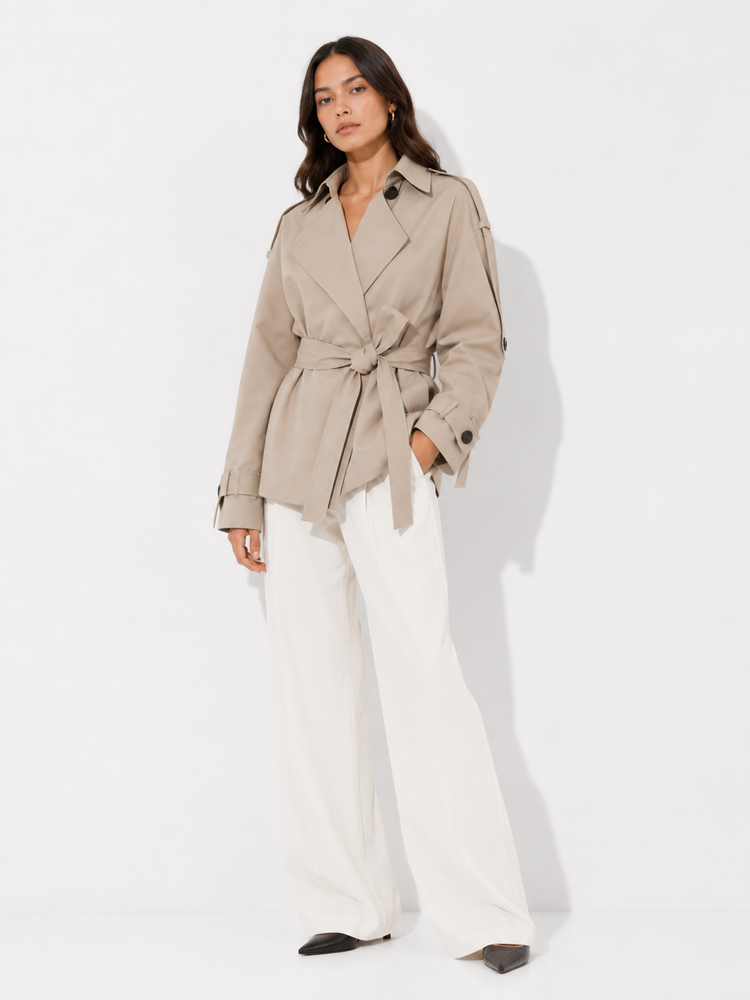Belted Cropped Trench Jacket