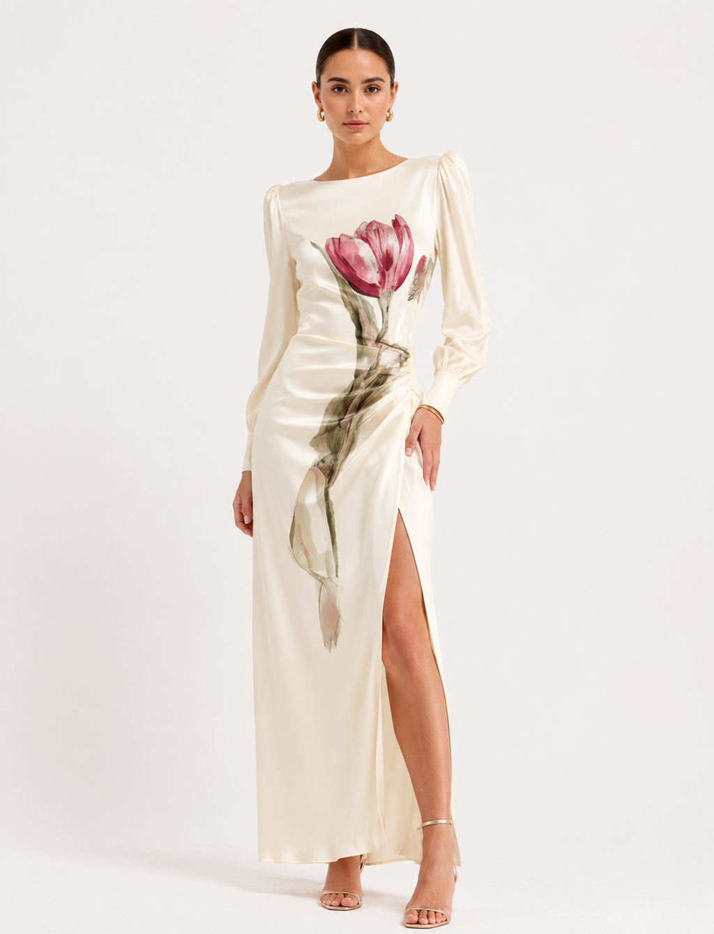 Floral-Print Draped Maxi Dress