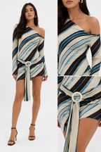 Striped Side-Tie Tunic Mini Dress