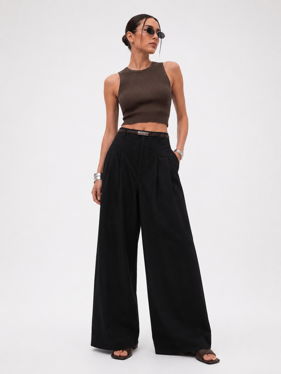 High-Waist Wide-Leg Tailored Trousers