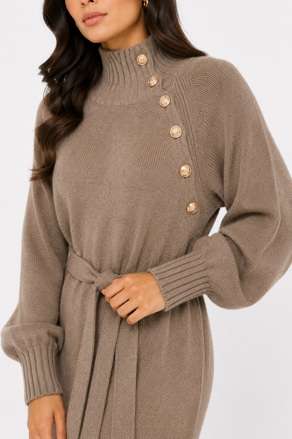 Belted High-Neck Maxi Dress