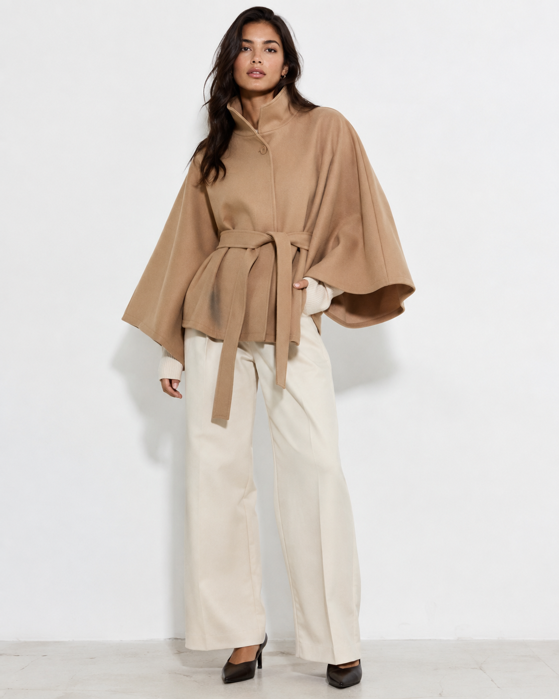Cape-Sleeve Buttoned Coat