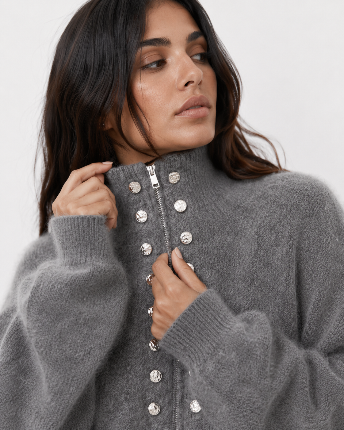 Zip-Front Collared Knit Jacket