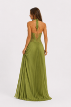 Pleated Corset Halter Maxi Dress