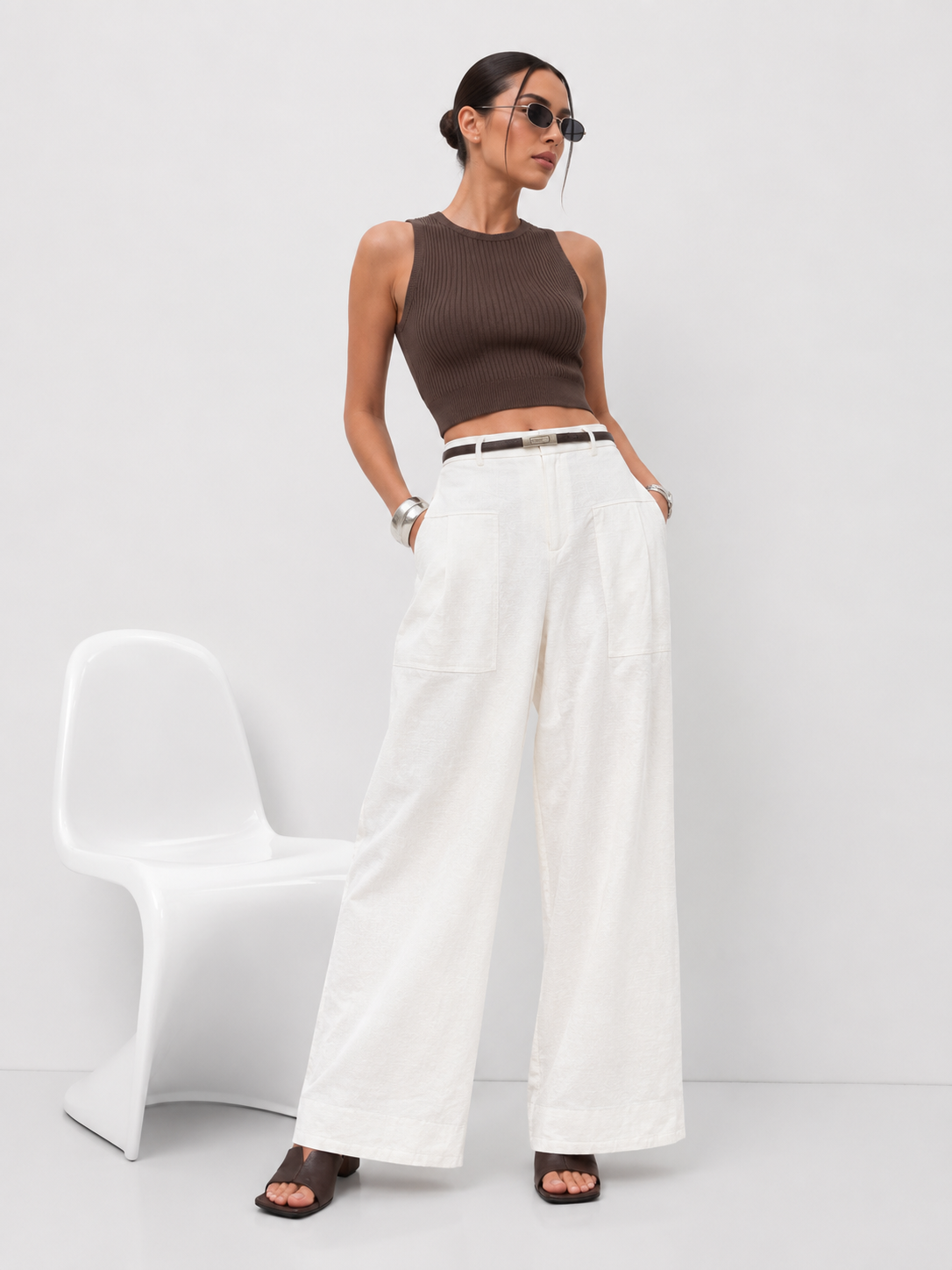 High-Waist Wide-Leg Tailored Trousers