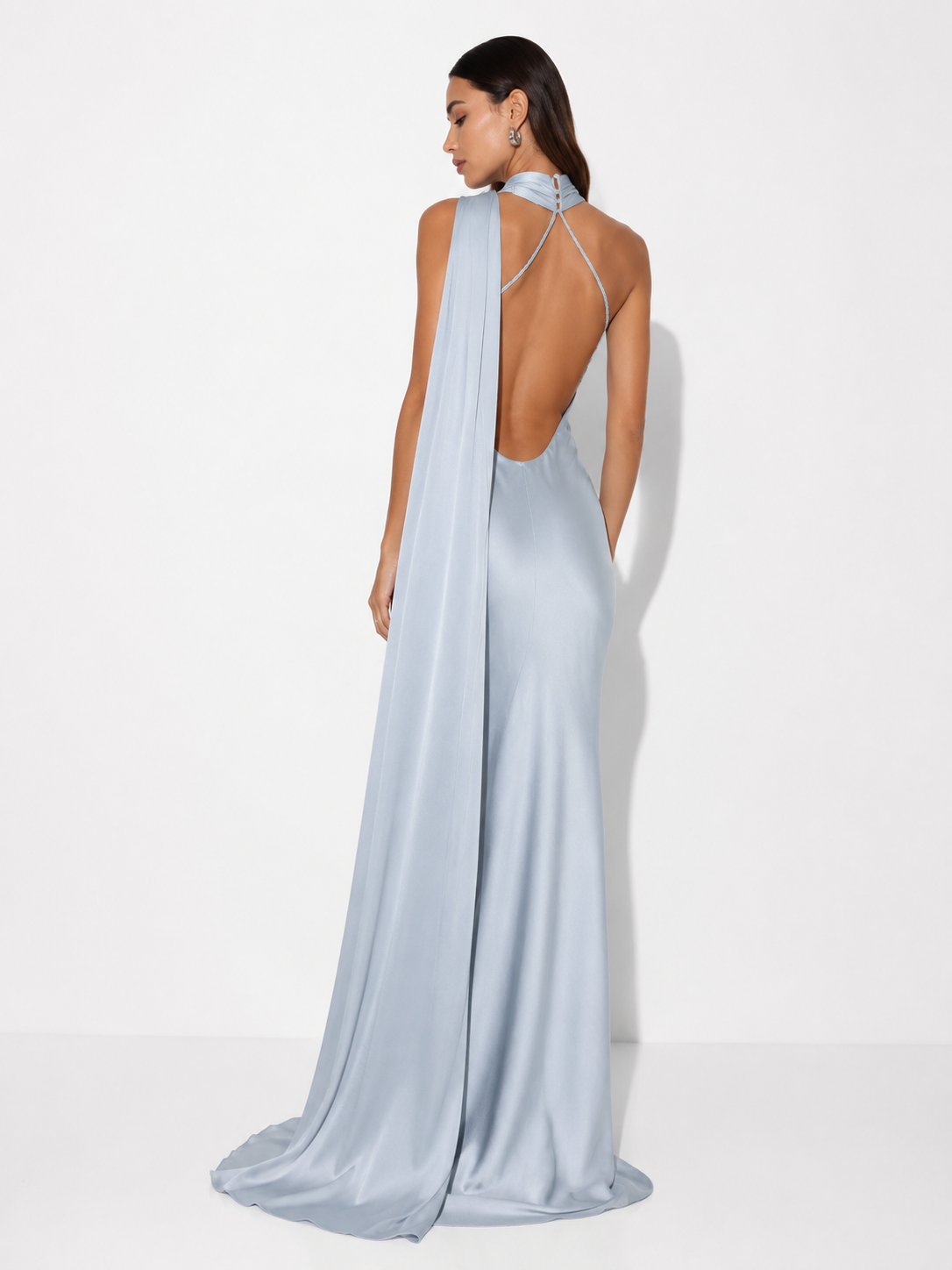 Draped Halter Train Maxi Dress