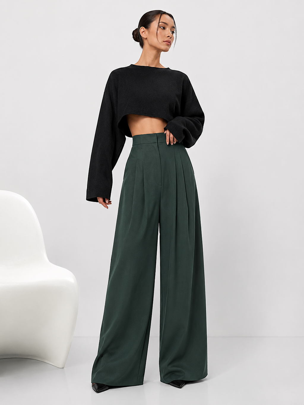 Relaxed High-Waist Wide-Leg Trousers