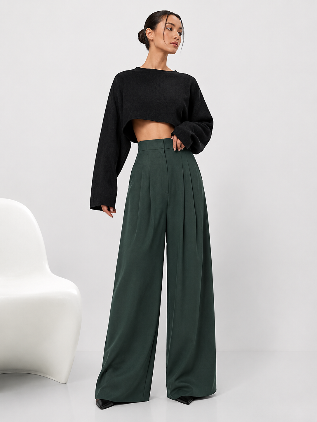 Relaxed High-Waist Wide-Leg Trousers