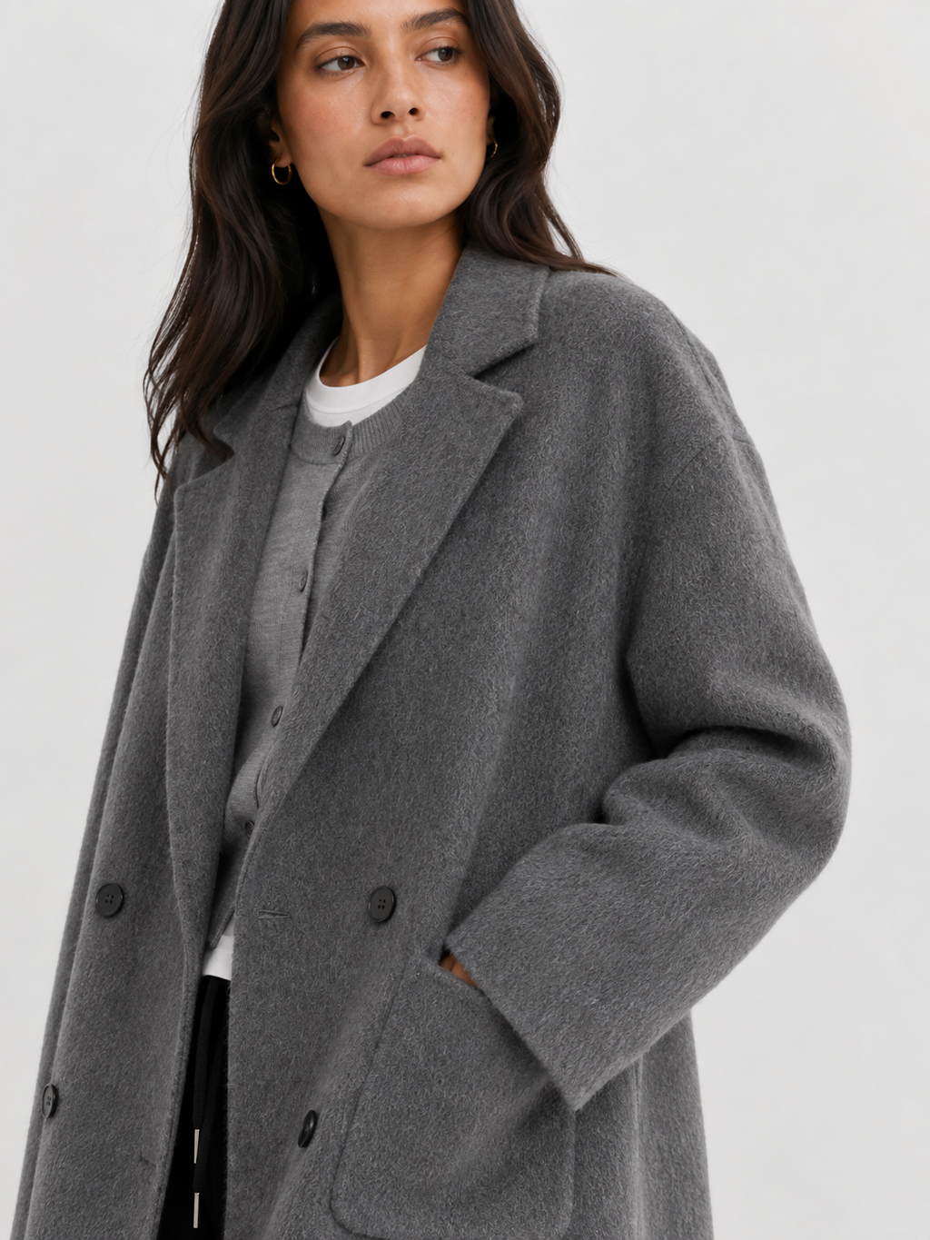 Double-Breasted Textured Short Coat