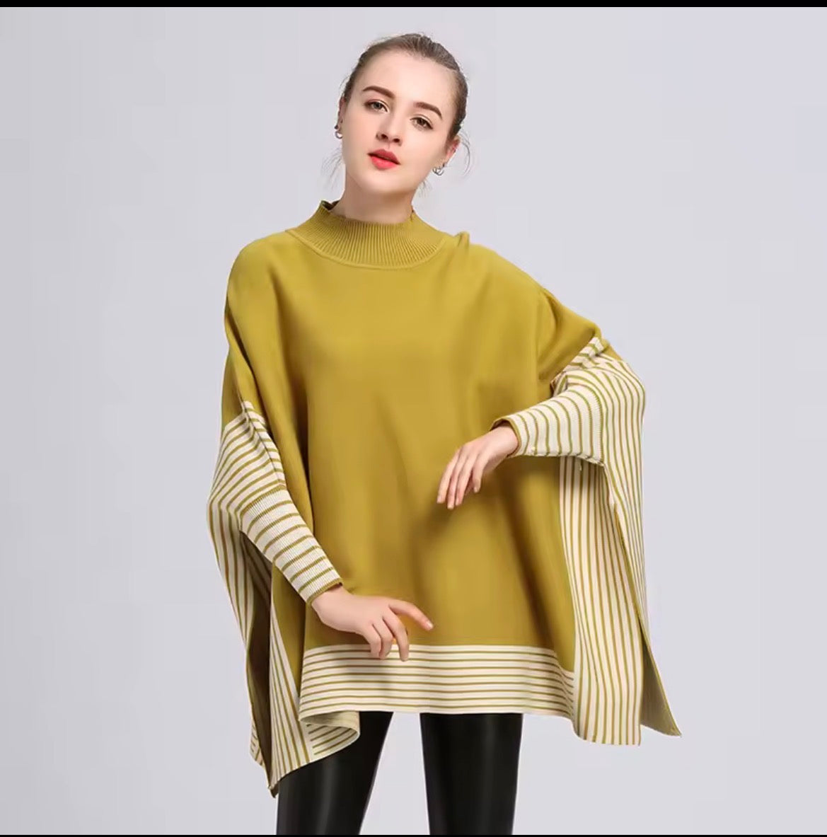 Striped Turtleneck Poncho