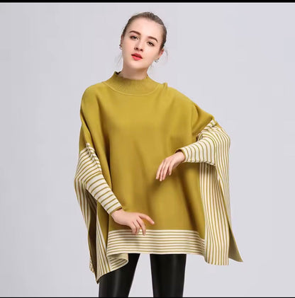 Striped Turtleneck Poncho