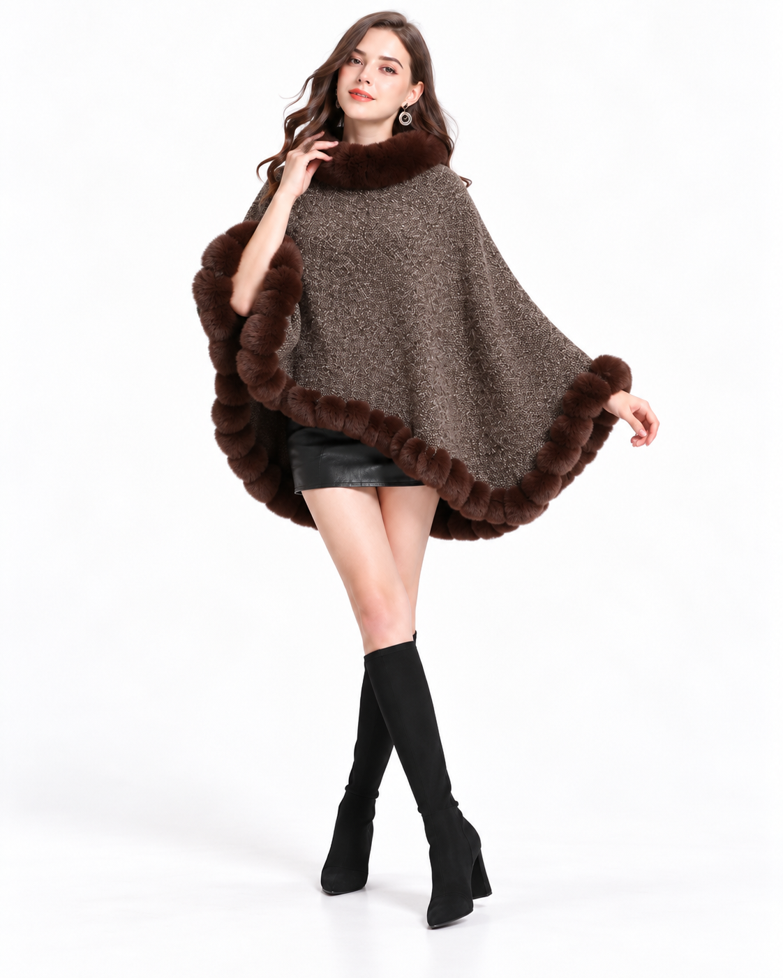 Trimmed Round-Neck Poncho