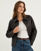 Cropped Leather-Effect Jacket