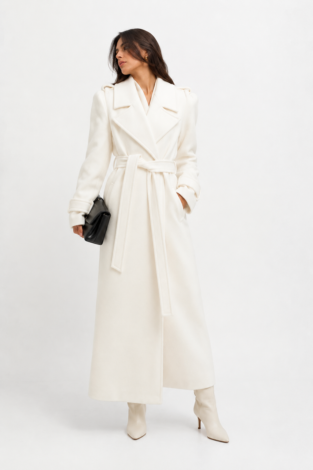 Wide-Lapel Belted Longline Coat