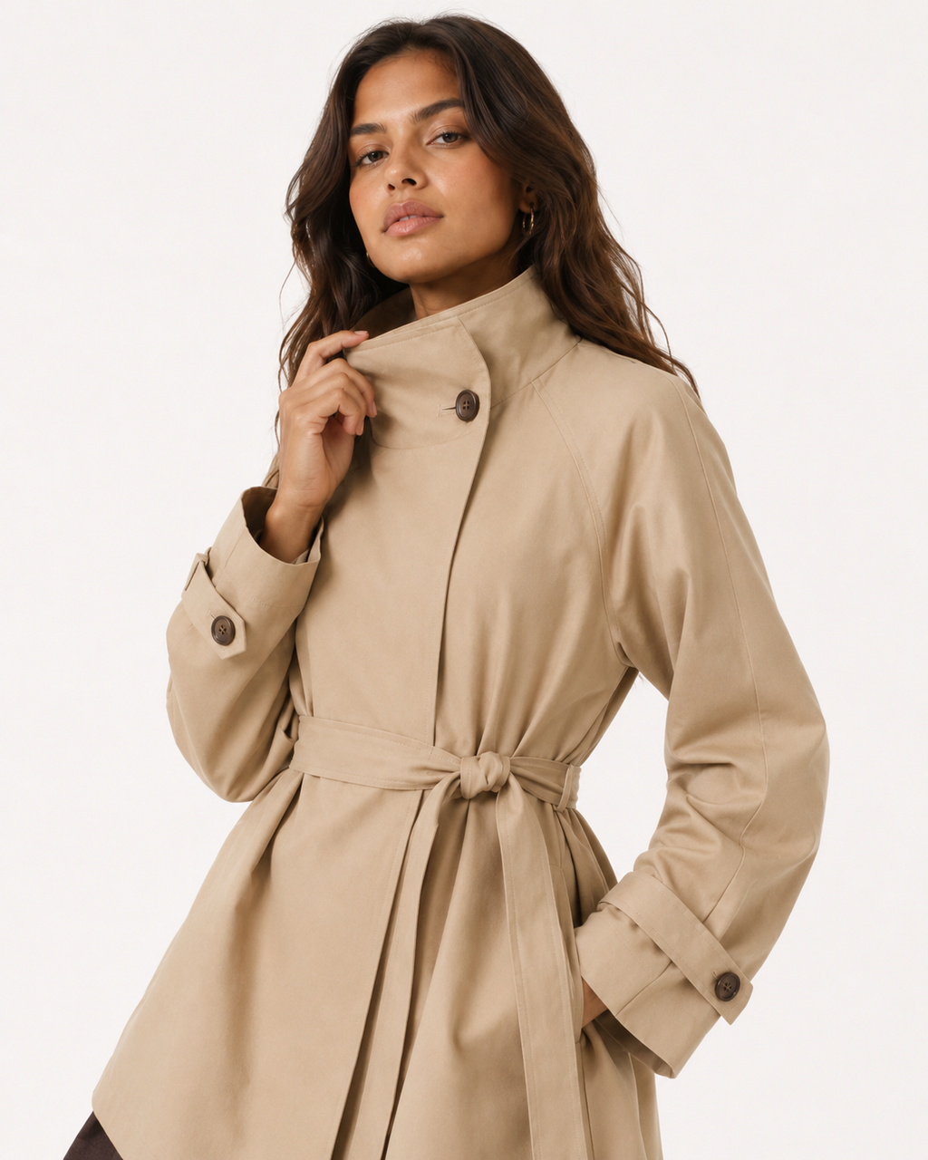 High-Collar Mid-Length Coat