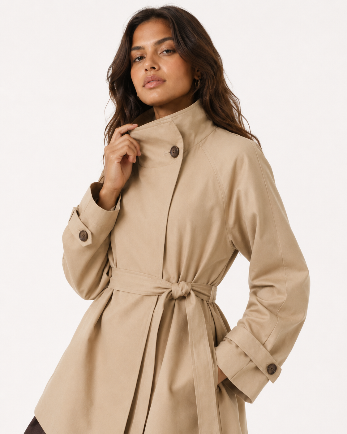 High-Collar Mid-Length Coat