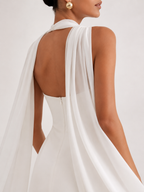 Asymmetric-Overlay Strapless Maxi Dress