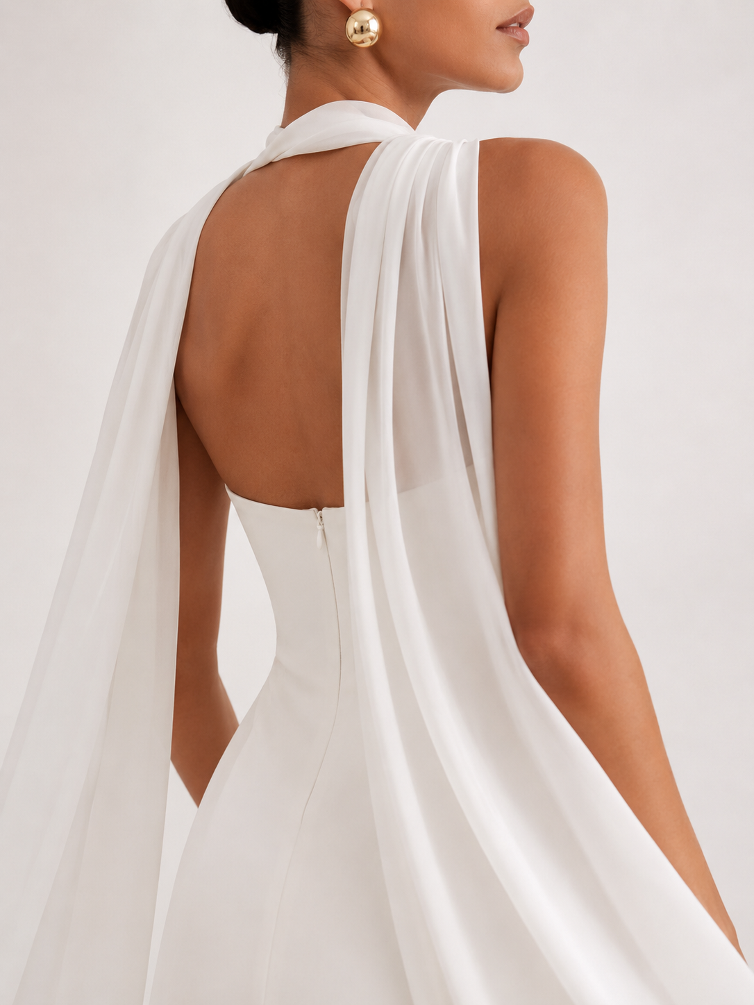 Asymmetric-Overlay Strapless Maxi Dress