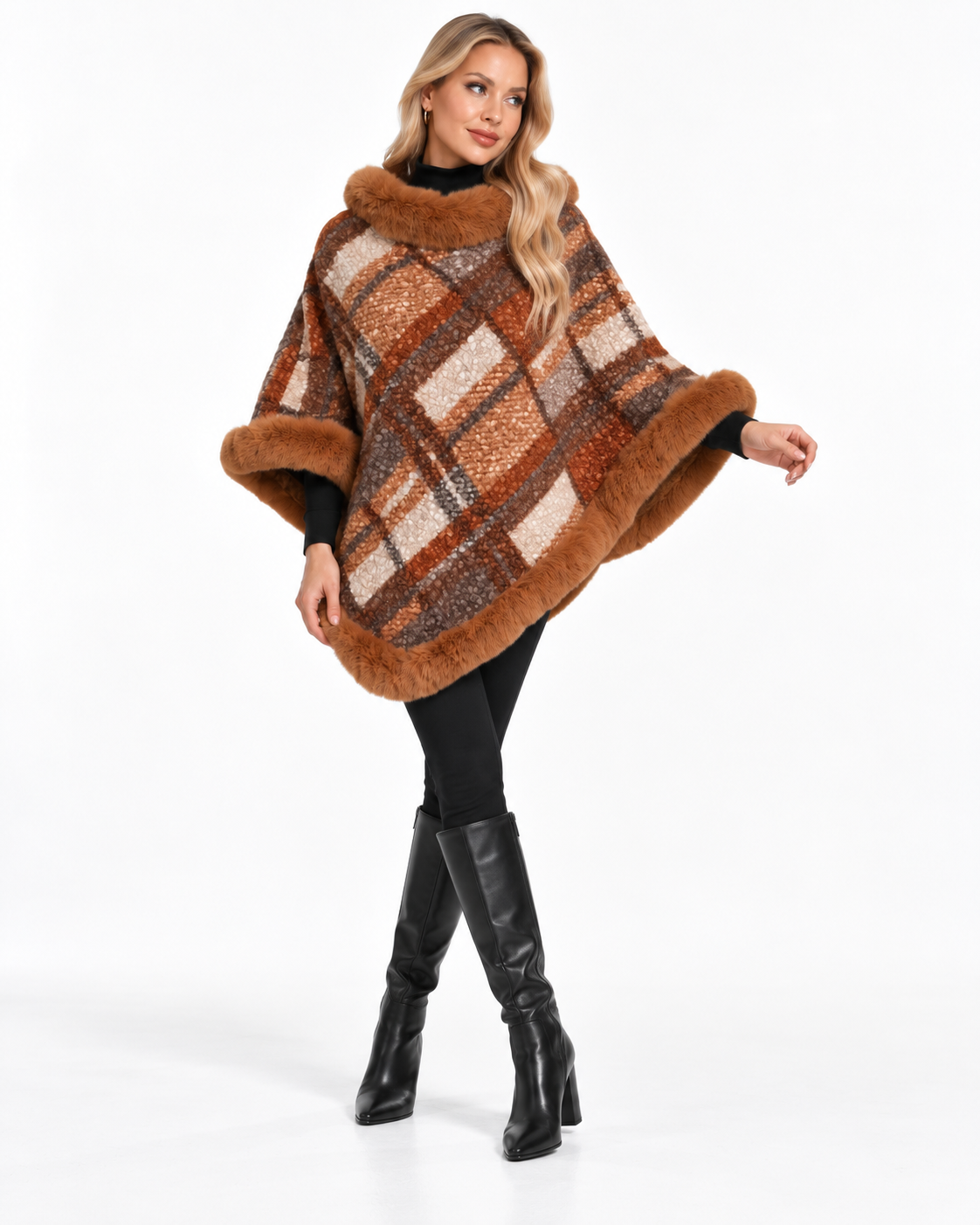 Striped Trimmed Poncho