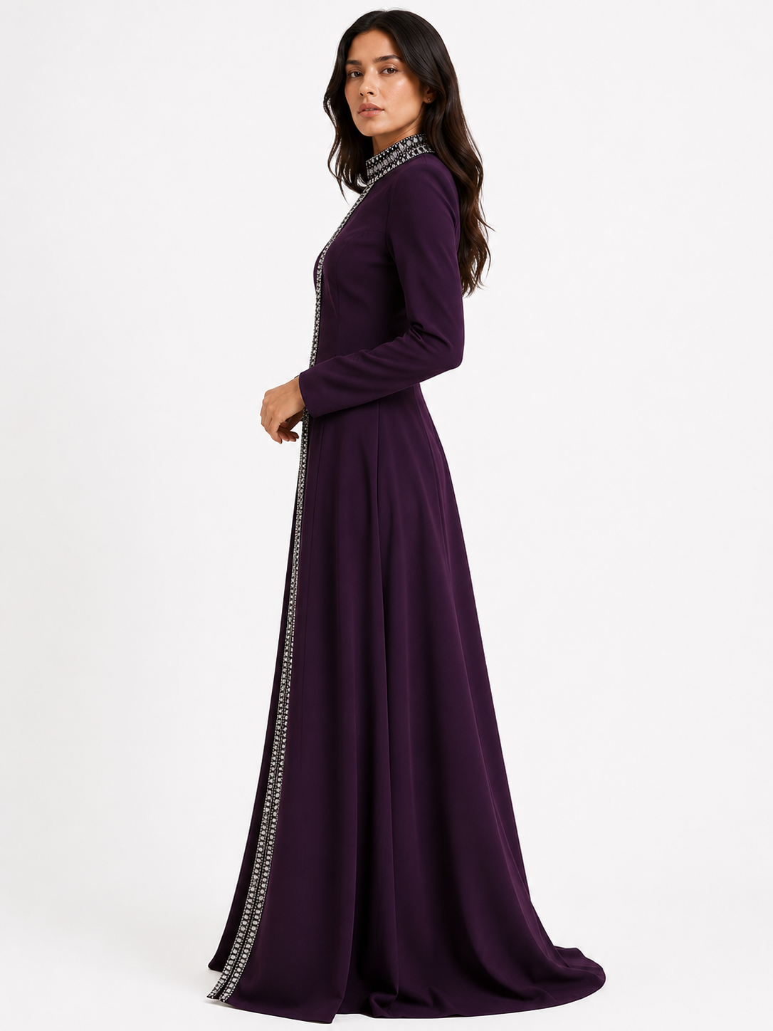 High-Neck Zip-Front Maxi Dress