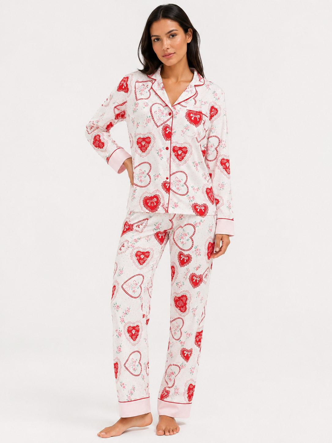 Classic Long Pyjama Set with Fine Piping