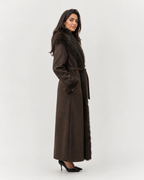 Plush-Panelled Belted Coat