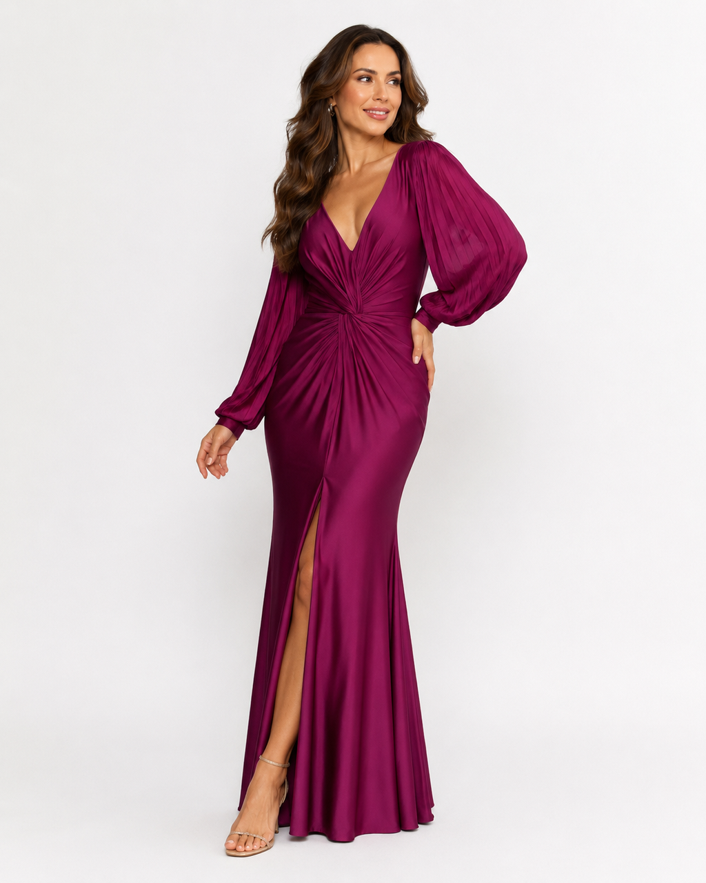 Twist-Waist V-Neck Split Maxi Dress