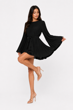 Pleated Cape-Sleeve Mini Dress