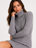 Textured High-Neck Knit Midi Dress
