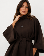 Cape-Sleeve Buttoned Coat